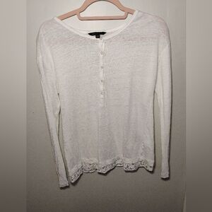 Banana Republic XS White Linen Blend Henley Shirt w/ Lace Trim